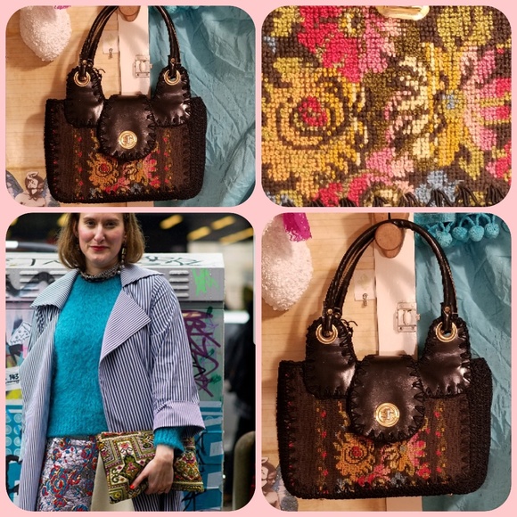 Vintage Handbags - Vintage Italian carpet embroidered hand bag